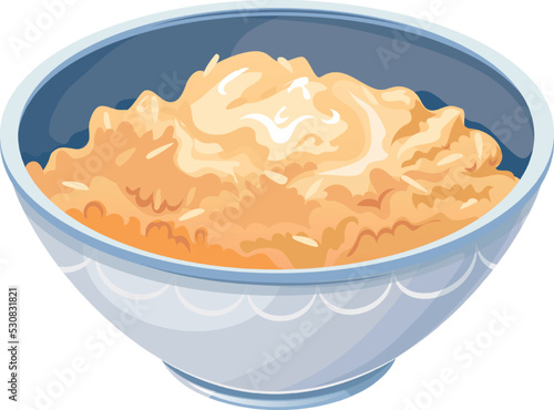 Healthy fiber breakfast bowl. Cartoon oat flakes dish