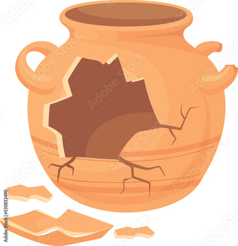 Cracked ceramic pot. Old ancient clay artefact