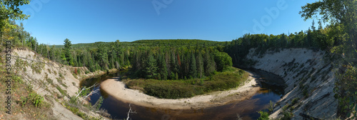Panoramic aerial view of the meandering Big East River from Big Bend lookout at Arrowhead Provincial Park, Ontario, Canada. photo