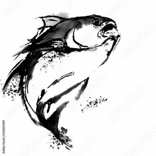 Bilde på lerret tuna painted in ink (japan style suibokuga)