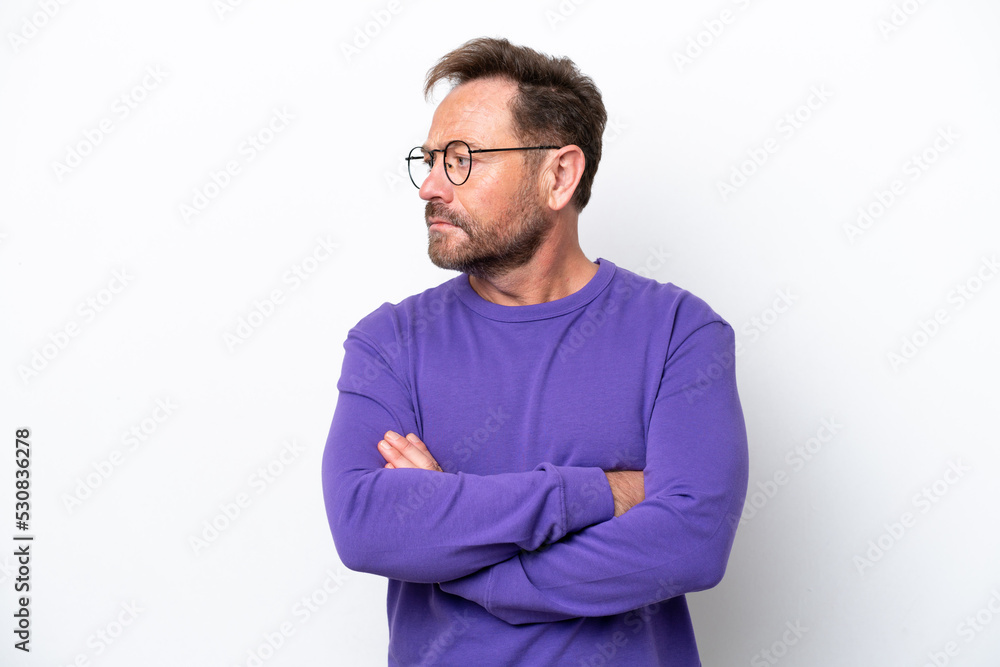 Middle age caucasian man isolated on white background keeping the arms crossed Middle age caucasian man isolated on white background keeping the arms crossed