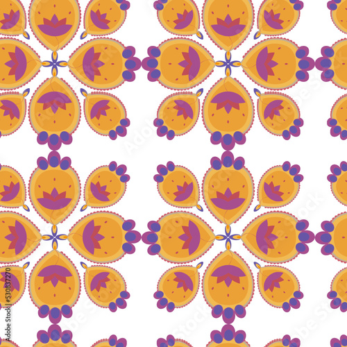 Seamless pattern. indian motifs. depicting dip bowls. pattern on white background. vector