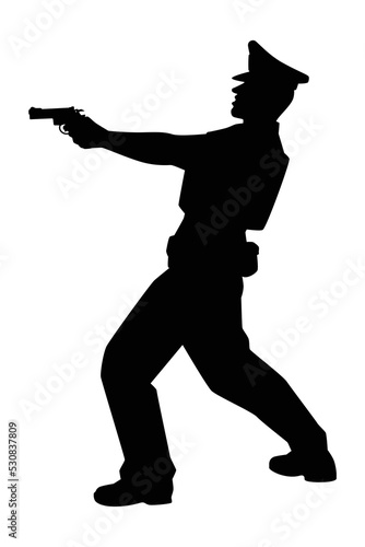 Policeman with gun silhouette vector on white background