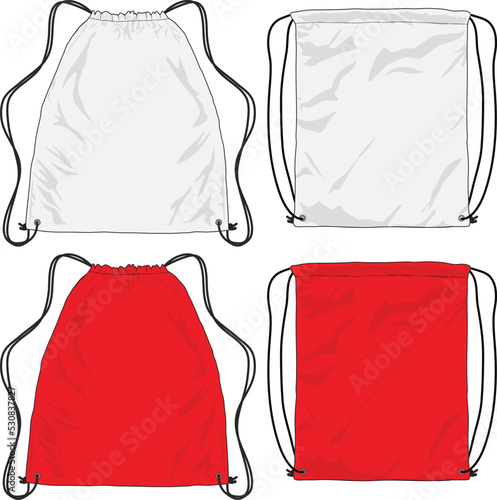 BLANK DRAWSTRING BAG BACKPACK  FLAT SKETCH TEMPLATE