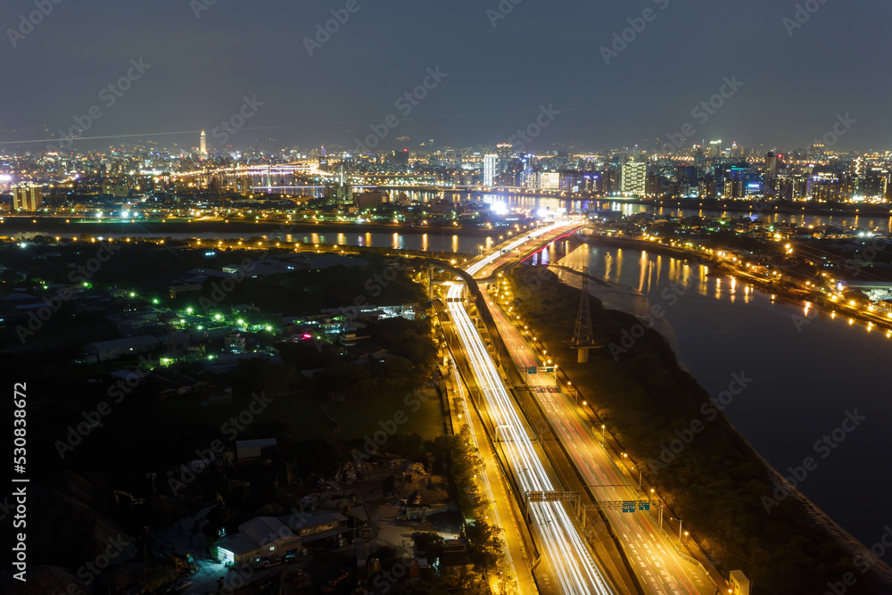 Night high angle view of the Shilin District cityscape