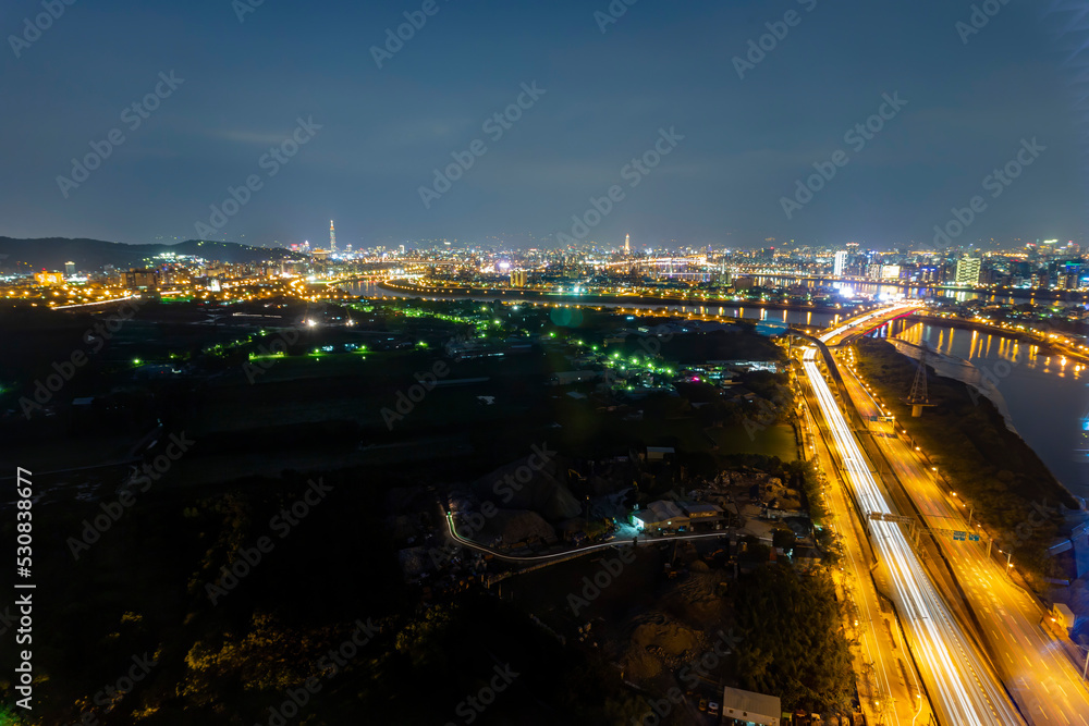 Night high angle view of the Shilin District cityscape