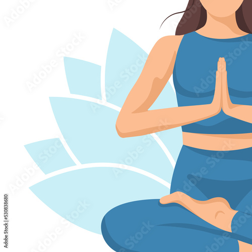 Yoga young woman, card concept. Beautiful girl in a suit doing yoga. Healthy lifestyle. Poster. Template. Illustration isolated on a white background.