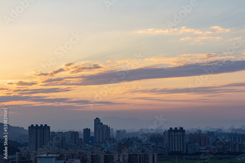 Sunset aerial view of the cityscape of Wenshan District of Taipei from Xianjiyan © Kit Leong