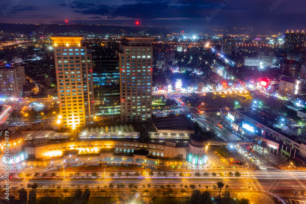 Night high angle view of the Banqiao District cityscape Night high angle view of the Banqiao District cityscape