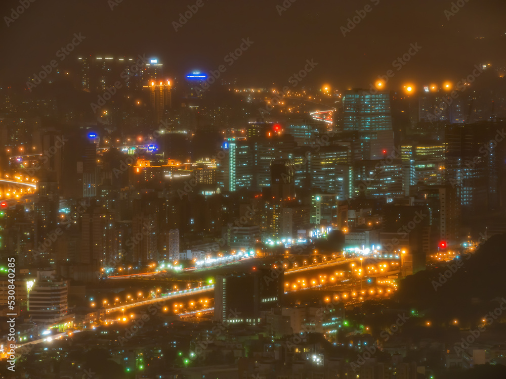 Night aerial view of the Xinyi District cityscape