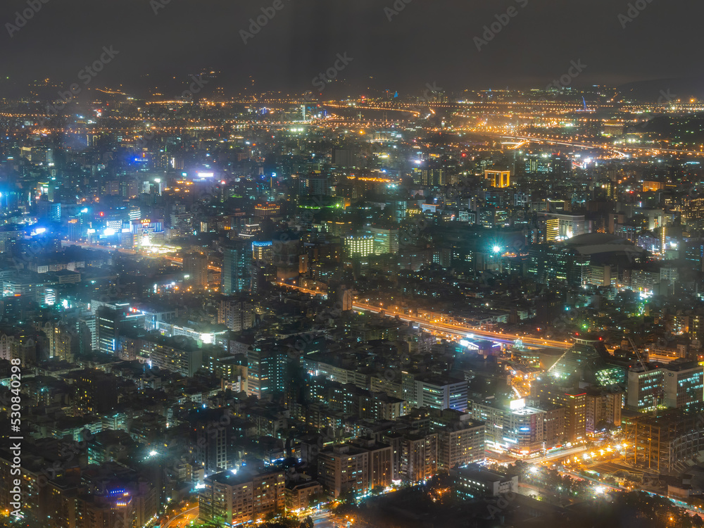 Night aerial view of the Xinyi District cityscape Night aerial view of the Xinyi District cityscape