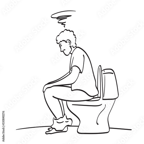Man straining on the toilet illustration vector hand drawn isolated on white background line art.