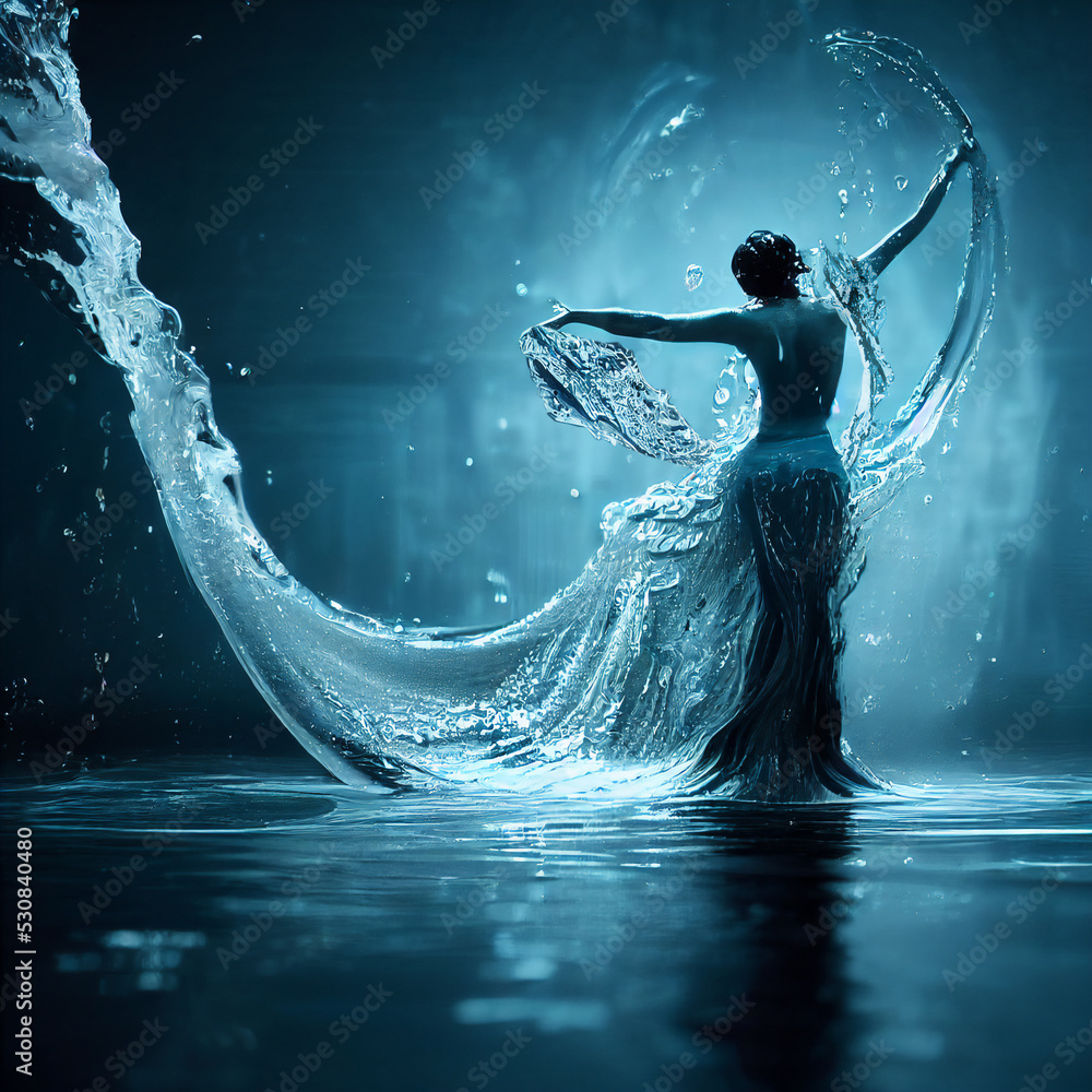 3d render of water elemental goddess emerging from water. AI generated