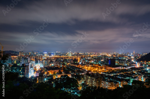 Night aerial view of the cityscape of Wenshan District of Taipei from Xianjiyan © Kit Leong