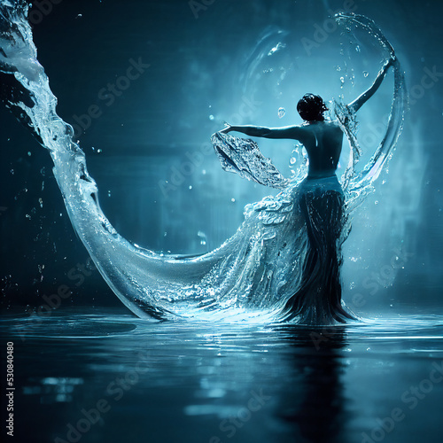 Slika na platnu 3d render of water elemental goddess emerging from water