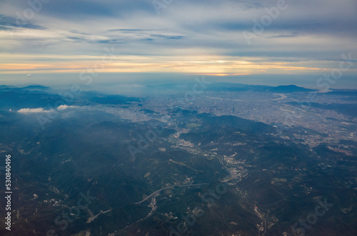 Foggy aerial view of the Taipei cityscape