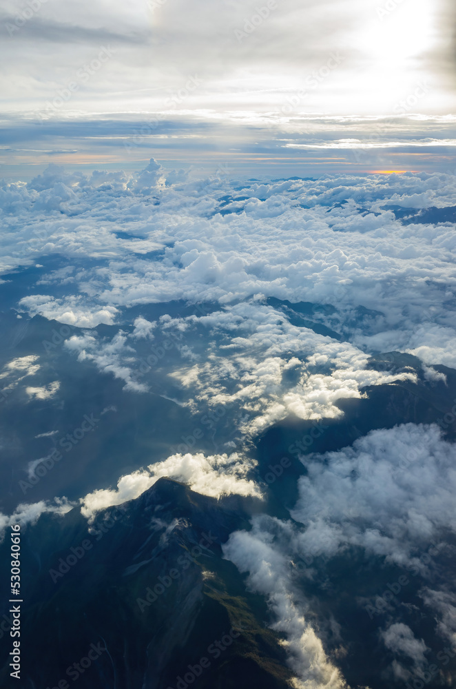 Fototapeta premium Aerial view of the clouds and mountain landscape over Taipei