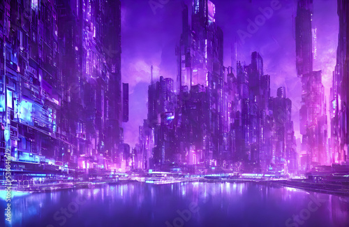 Futuristic metaverse city concept with glowing neon lights © Roman Studio