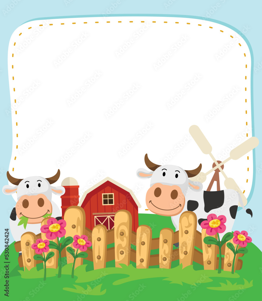 Empty banner template with farm cow illustration