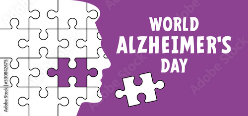 jigsaw puzzle pieces. World alzheimer's day or People suffering from the brain disease and memory loss, for neurology, mental illness. Alzheimer's, parkinson's disease symptoms. June or September 21