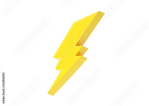 Lightning 3d icon render - thunder power  energy quick bolt and electric flash. Fast thunderbolt cartoon symbol