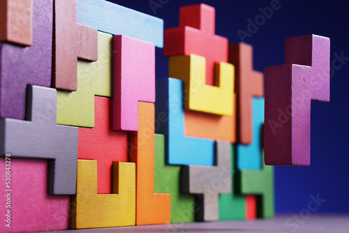 Geometric blocks on blue background