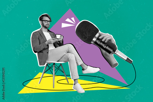 Fotografie Collage 3d image of pinup pop retro sketch of confident radio show guest invite