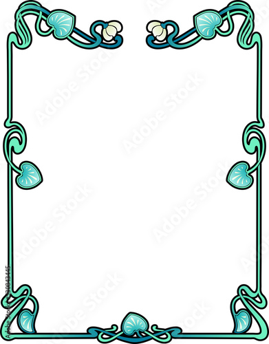 Art nouveau style border of water nymph lilies with vines and leaves