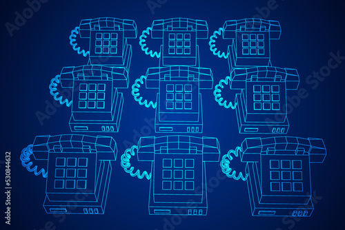 Old retro landline telephone. Wireframe vector