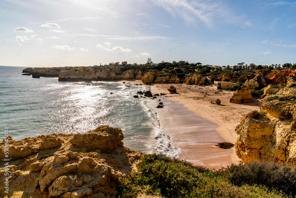 Albufeira coastline and cliffs at the atlantic ocean, Portugal, Algarve
