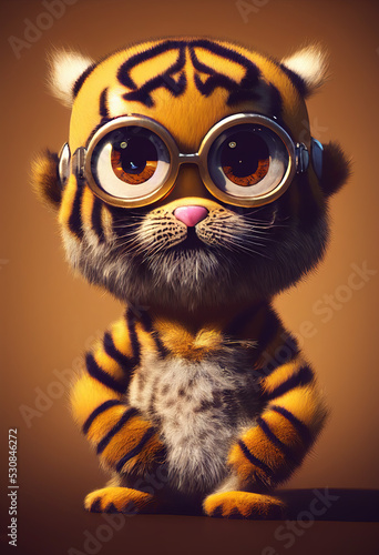 Cute Tiger. Cute and Funny Creative Portrait. Fantasy Backdrop Concept Art Realistic Illustration Video Game Background. Digital Painting CG Artwork. Scenery Artwork Serious Book Illustration 