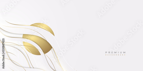 Luxury White and Gold Background with Golden Lines and Paper Cut Style. Premium Gray and Gold Background for Award, Nomination, Ceremony, Formal Invitation or Certificate Design