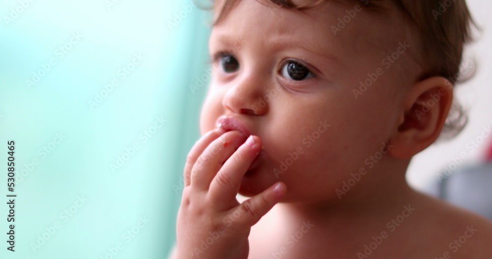 Cute baby grabbing food eating, feeding infant boy child portrait face Cute baby grabbing food eating, feeding infant boy child portrait face