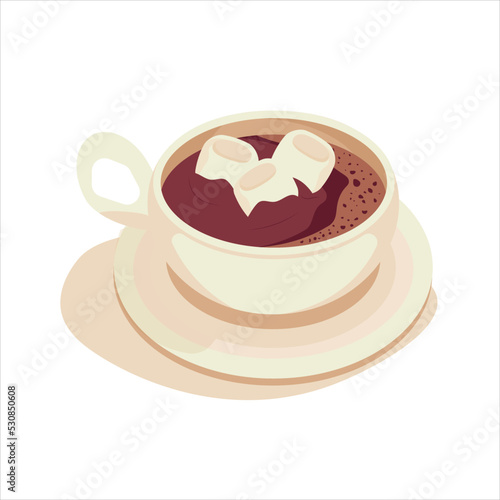 cup of cocoa coffee latte cappuccino with marshmallow cute vector illustration