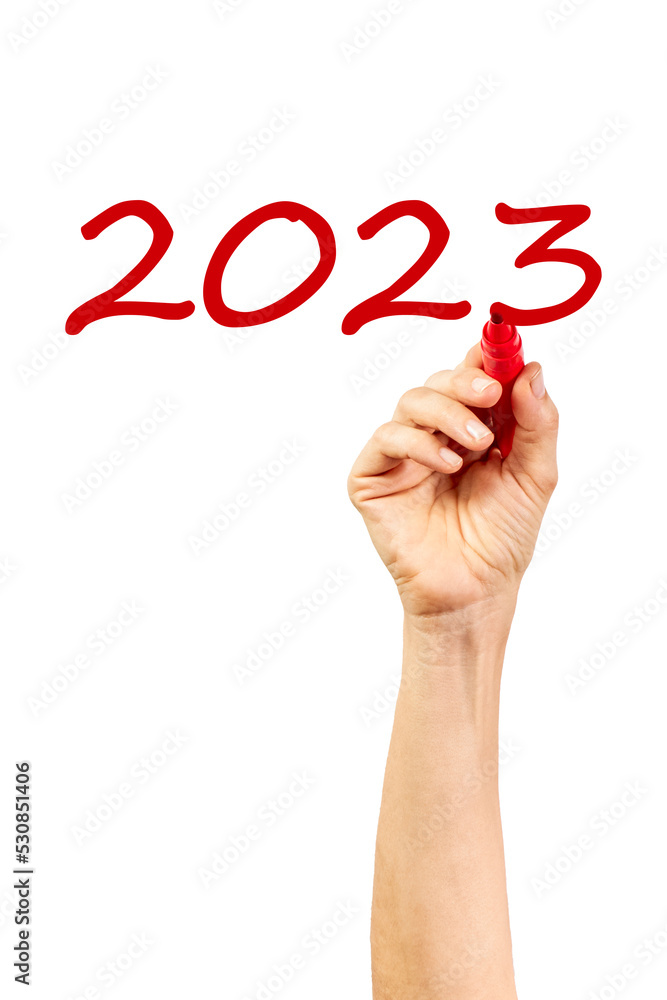 Hand of woman writing the number 2023. New year concept Hand of woman writing the number 2023. New year concept