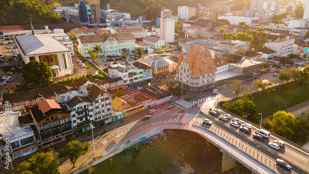 Panoramic drone view of downtown Blumenau