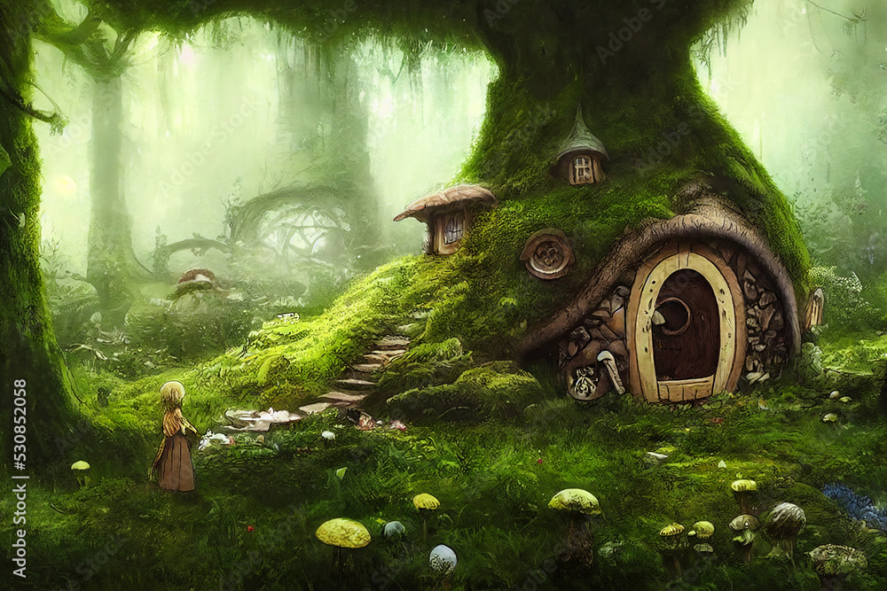 Obraz premium Fairy tree house in fantasy forest