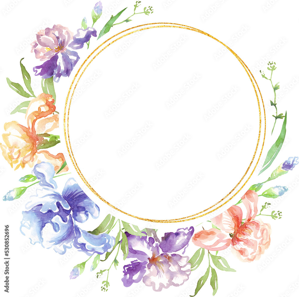 Watercolor iris frame. Hand-painted clipart Watercolor iris frame. Hand-painted clipart