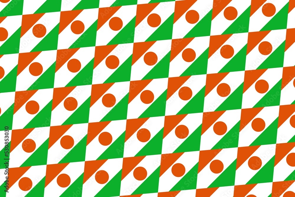 Geometric pattern in the colors of the national flag of Niger. The colors of Niger. Geometric pattern in the colors of the national flag of Niger. The colors of Niger.
