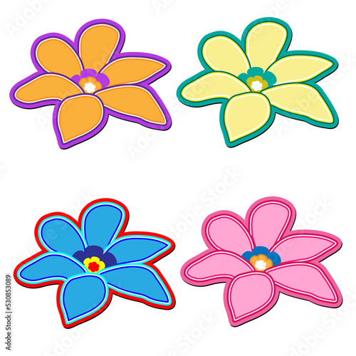 Set of cute flowers in bright colors on white background