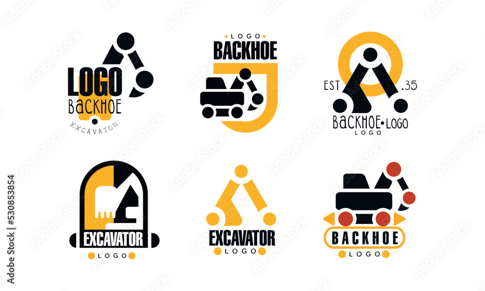 Backhoe Excavator and Construction Heavy Machinery Logo Design Vector Set Backhoe Excavator and Construction Heavy Machinery Logo Design Vector Set