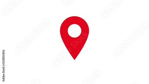 Looping animation of red map location pin bouncing on white background