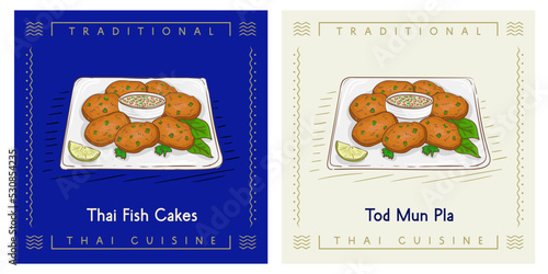 Tod Mun Pla - Thai Fish Cakes street food illustration