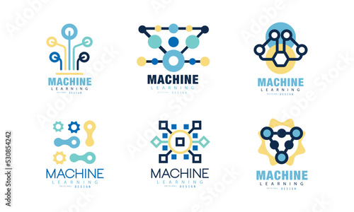 Machine Learning System Original Design with Neuron Scheme Vector Set © topvectors