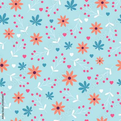 Modern artistic vector seamless floral ditsy pattern design. Stylish repeating blooming foliage texture background for printing, wrapping and textile