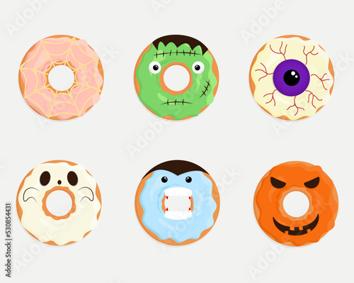 Funny donut set in halloween style.