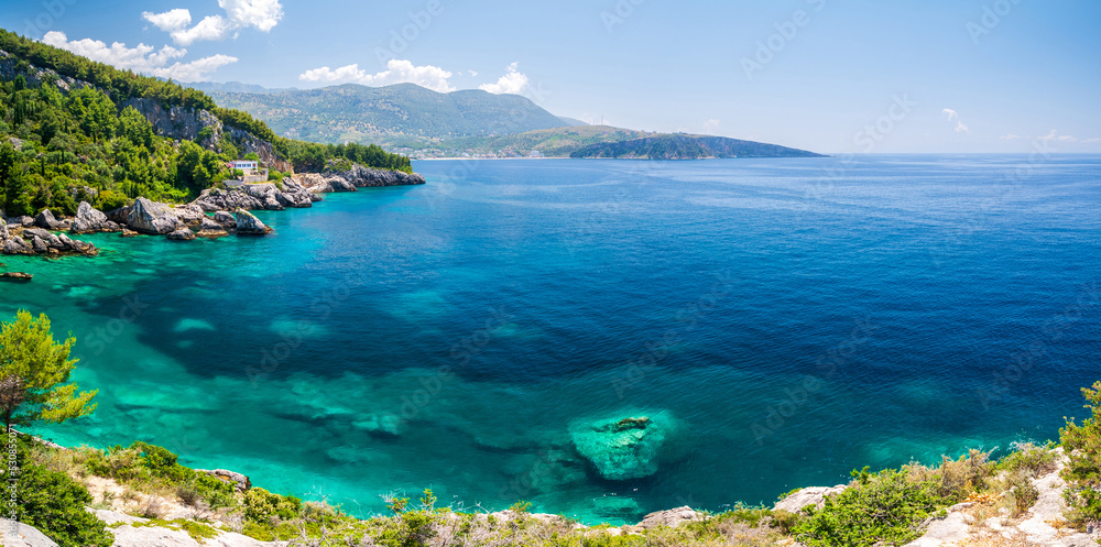 amazing view on azure Ionian sea in Himare in Albania 