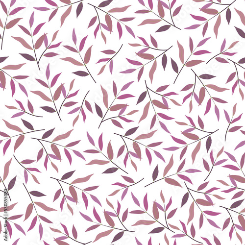 Modern fashionable seamless vector floral ditsy pattern design of exotic branches of leaves. Trendy foliage repeating texture for printing and textile