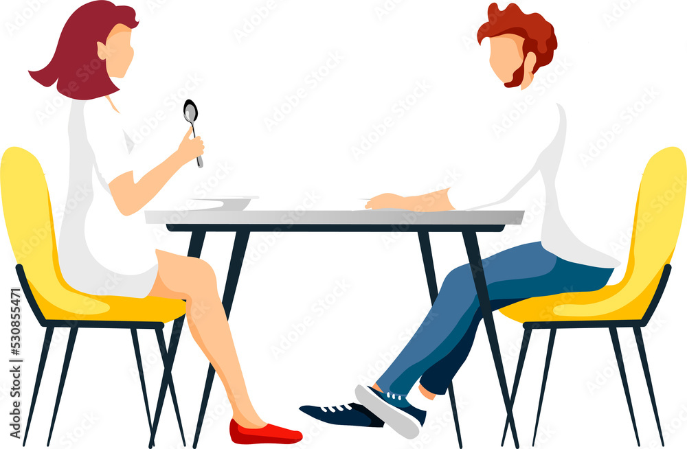 Couple Eating at The Table Illustration
