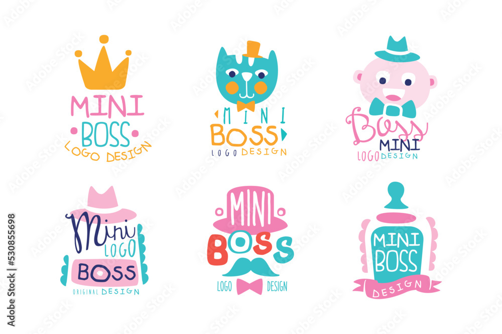Fototapeta premium Mini Boss Logo Original Design for Baby and Newborn Shower Vector Set